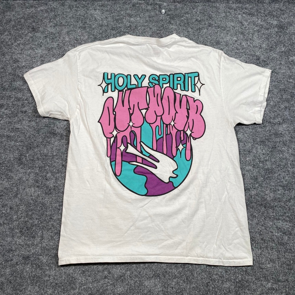 Jesus Loves You JLY Outpour Graphic T-Shirt White Pink Large Holy Spirit Mens